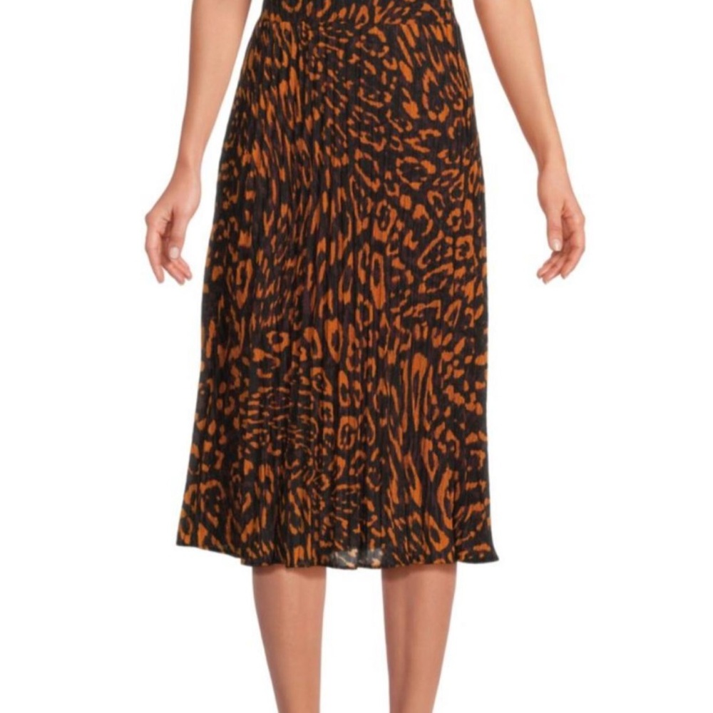 DKNY Leopard Print Pleated Midi Skirt Women’s L